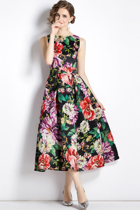 Enthralling Dazzling Vintage Floral Pretty Women Flared A-Line Formal, Wedding Guest, Party, Prom Quinceanera Dress